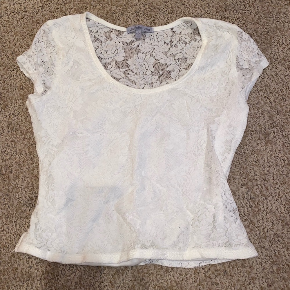 Charlotte Russe White Lace Fitted Blouse